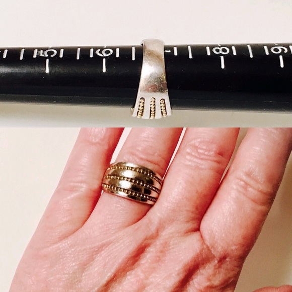 Sterling Silver & 18k Gold Bead Cigar Band Ring - Picture 5 of 8
