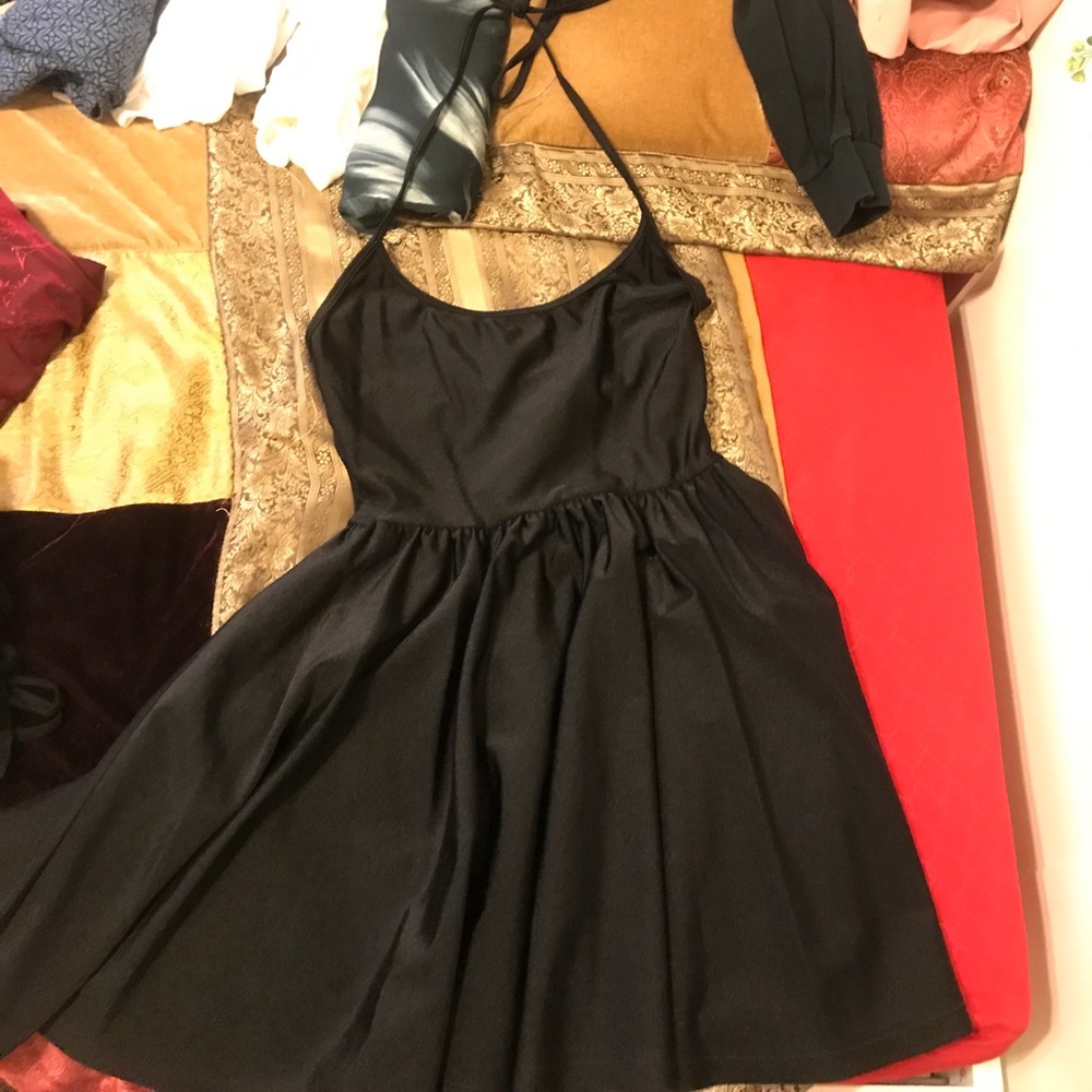 American apparel black halter skater dress