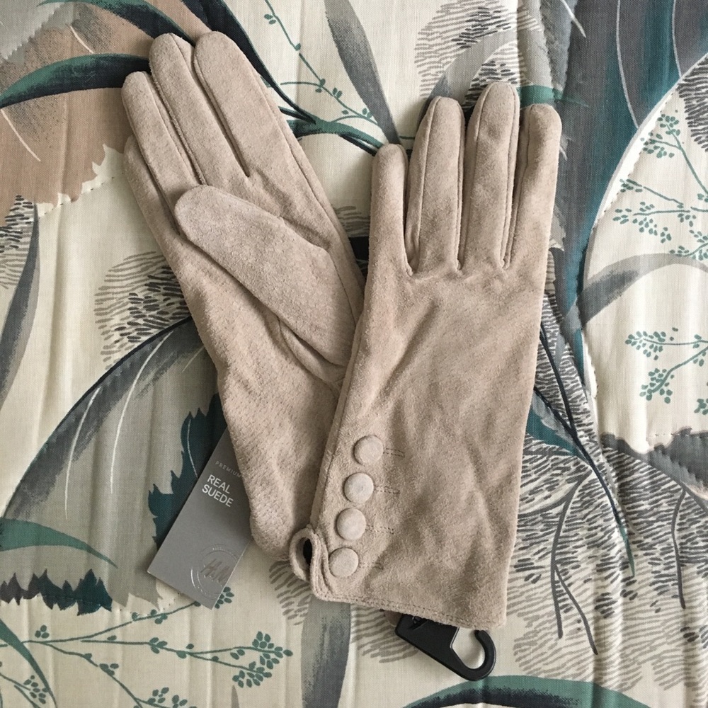 Taupe Genuine suede gloves H&M