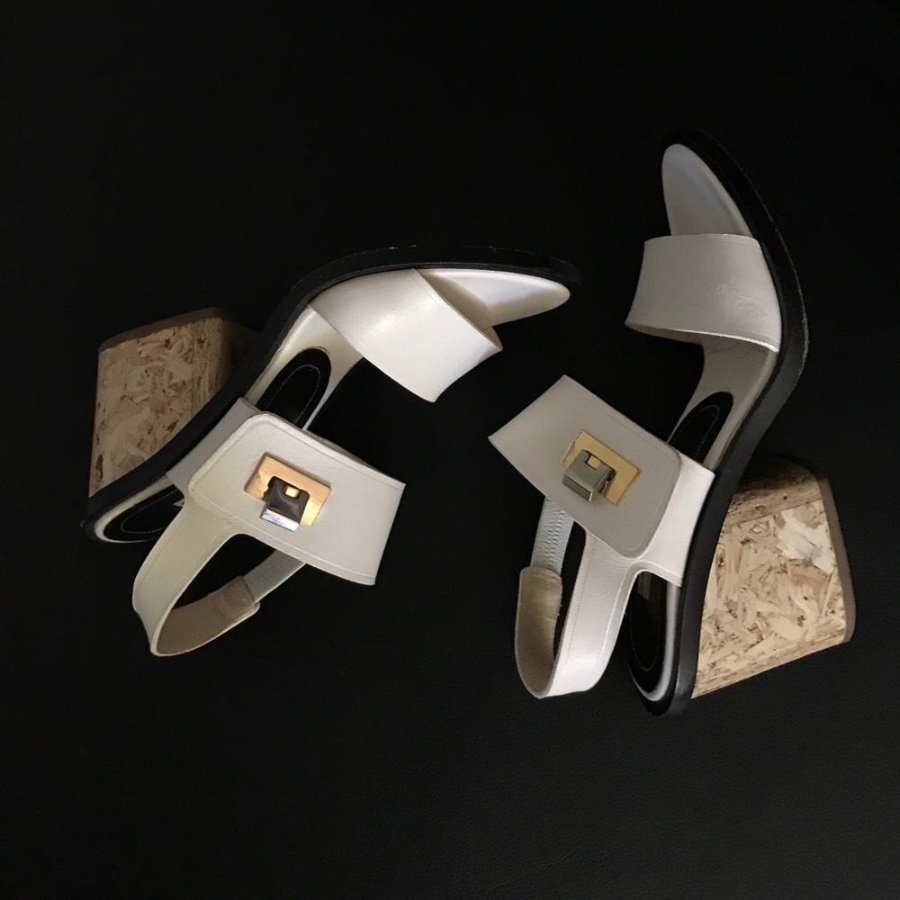 Balenciaga gold silver buckle leather cork Sandler