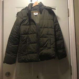Green old navy winter coat with fur lined hood
