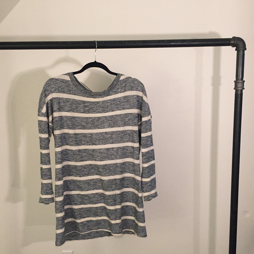 Grey & Cream Stripe T-Shirt Dress
