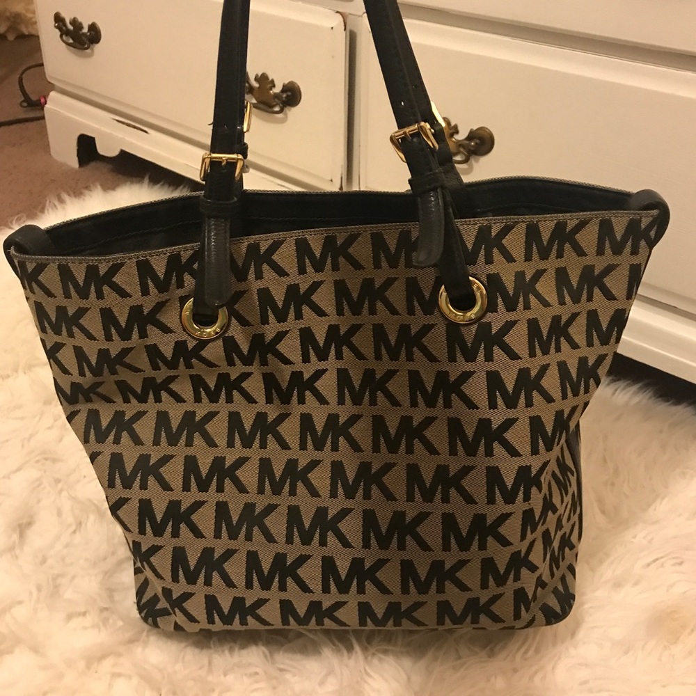 Tan black Michael kors tote bag purse