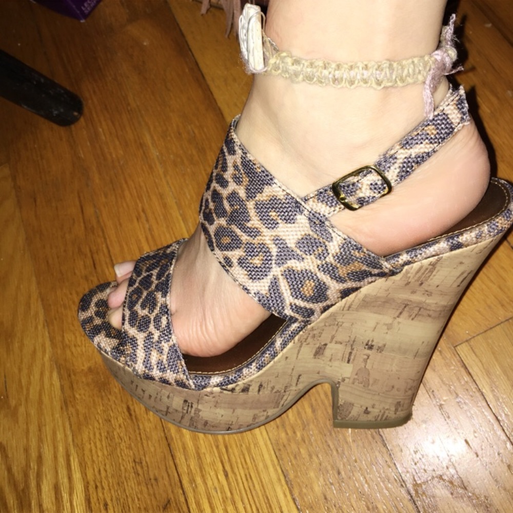 Leopard cork platform sandals