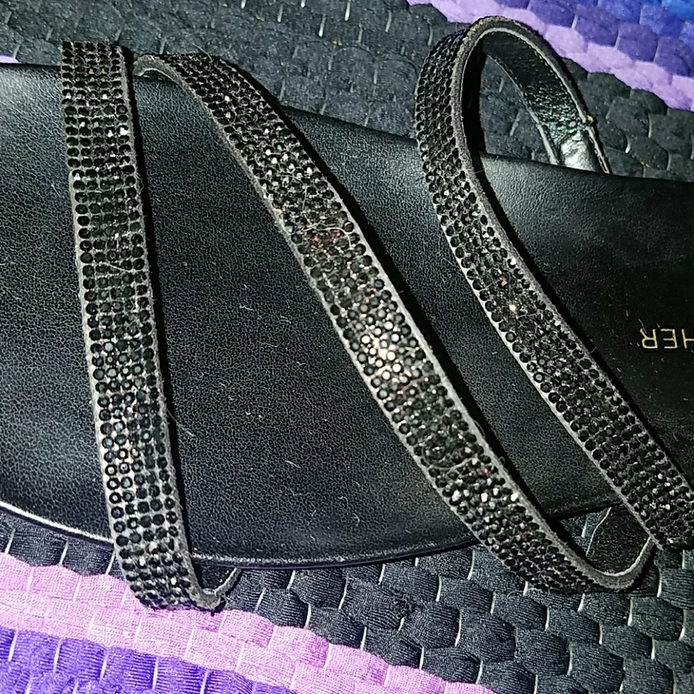Marc Fisher Embellished Black Rhinestone Dressy Strappy Flat Slide Sandals 6.5M - Picture 2 of 6