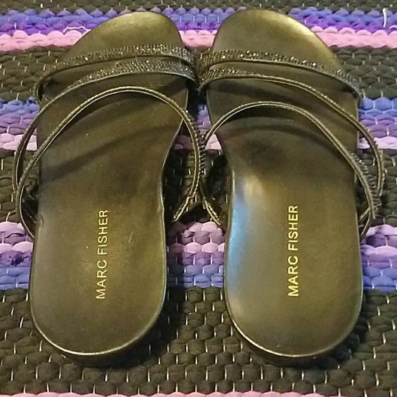 Marc Fisher Embellished Black Rhinestone Dressy Strappy Flat Slide Sandals 6.5M - Picture 3 of 6
