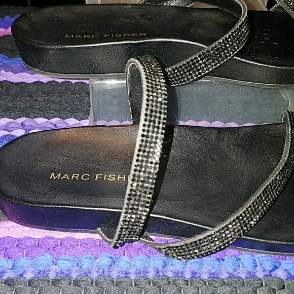 Marc Fisher Embellished Black Rhinestone Dressy Strappy Flat Slide Sandals 6.5M - Picture 4 of 6