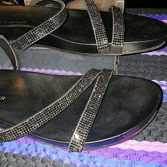 Marc Fisher Embellished Black Rhinestone Dressy Strappy Flat Slide Sandals 6.5M - Picture 5 of 6