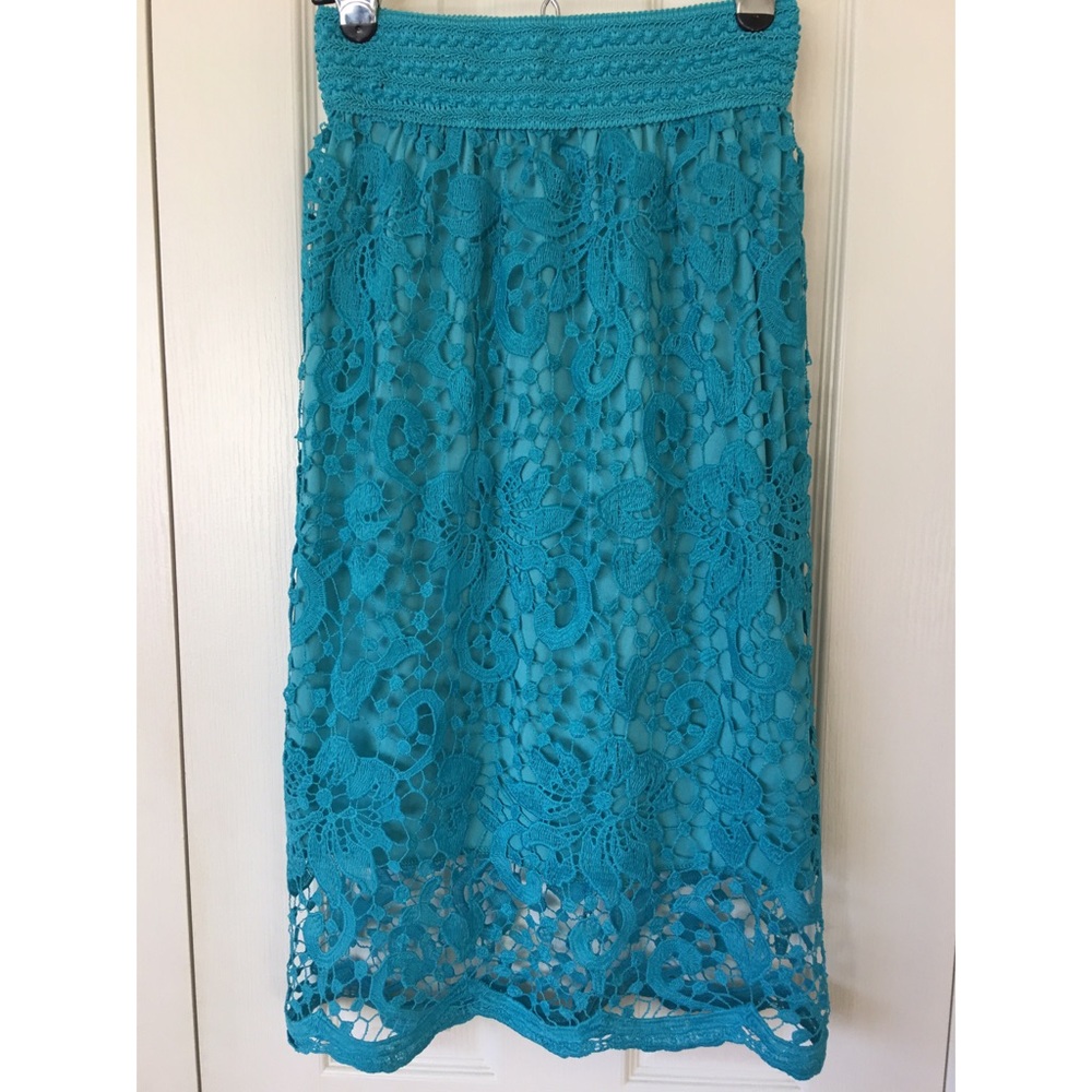 Long Teal Crochet Skirt