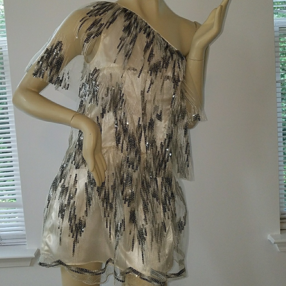 Aqua Sequin One Shoulder Dress