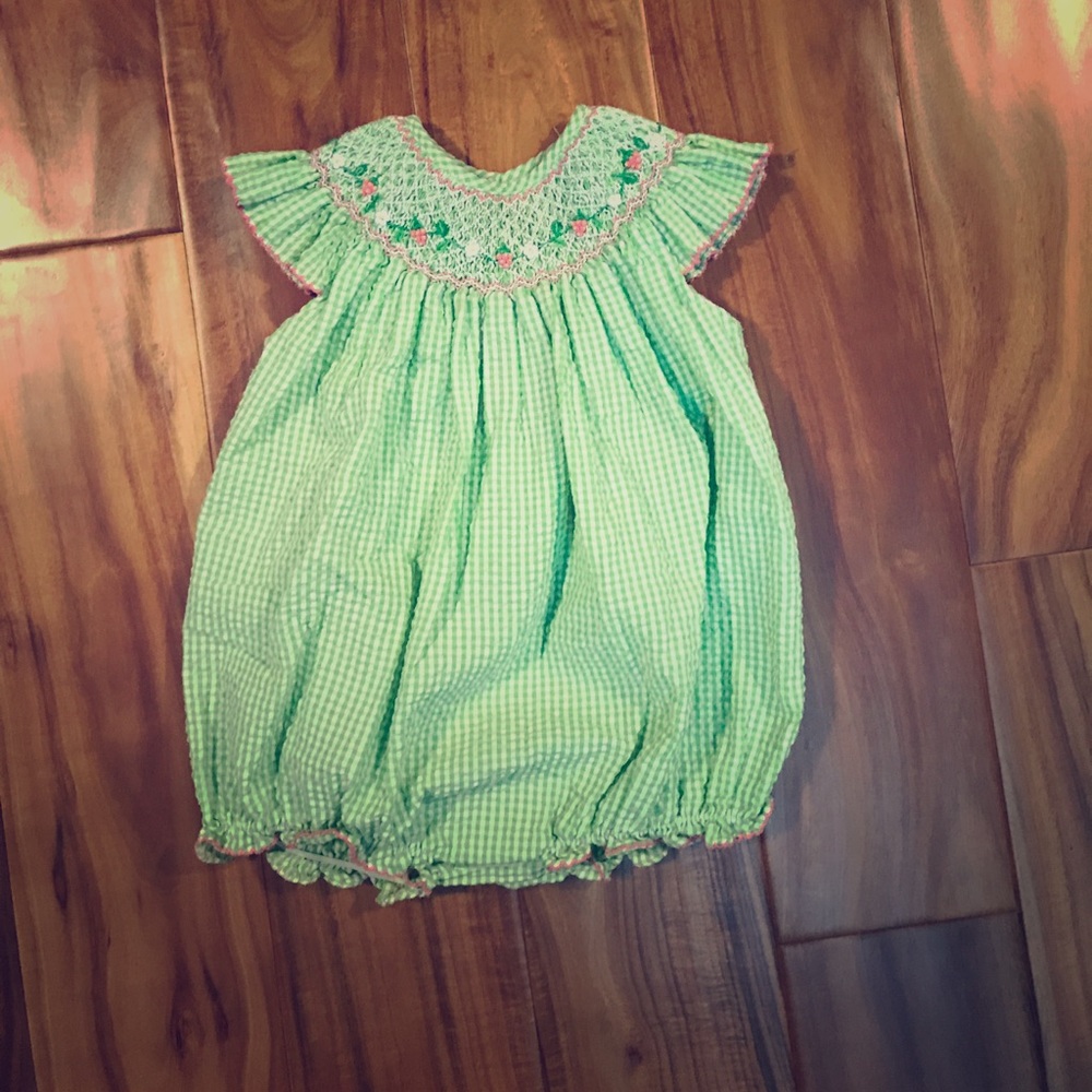 Smocked seersucker romper