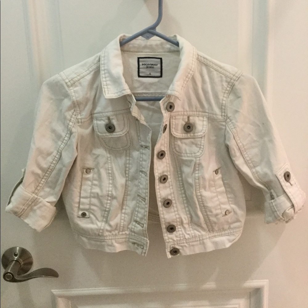 Cropped white jean jacket