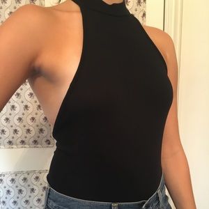 Black Ribbed Low Back Bodysuit