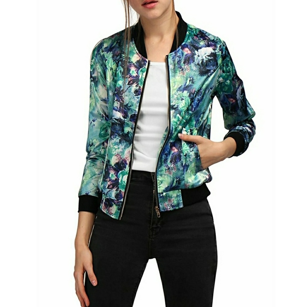 Green floral bomber jacket