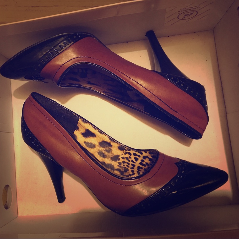 Brown and black heels