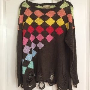 Wildfox White Label Brown Checkered Lennon Sweater