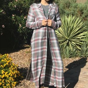 Long plaid button down duster