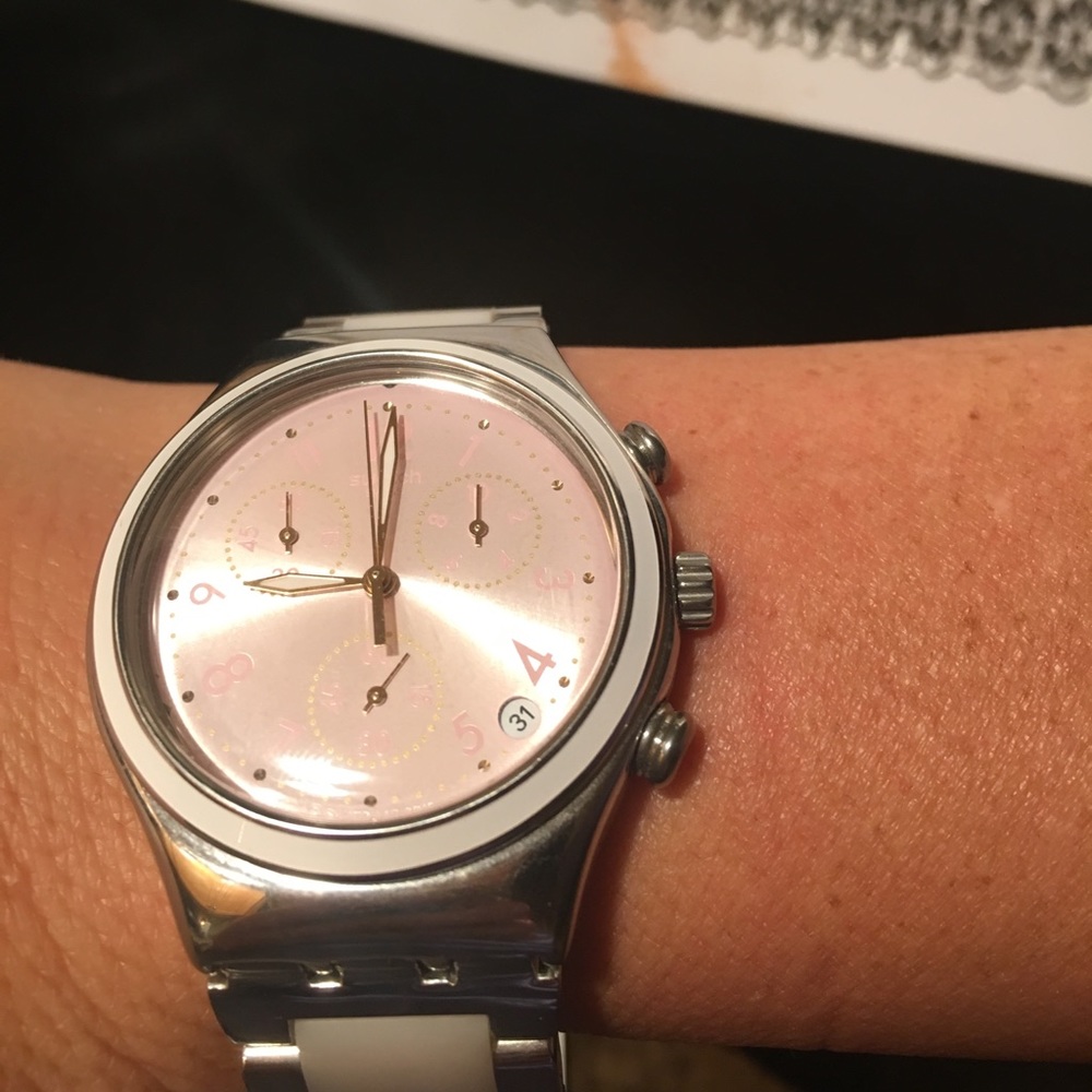 Swatch silver and rose watch gently worn EXCELLENT