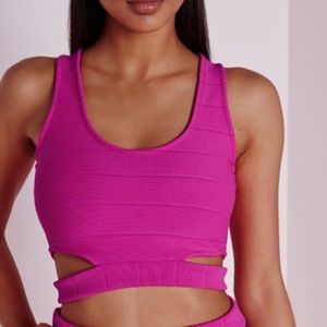 Women's Bandage Cut Out Crop Top Hot Pink