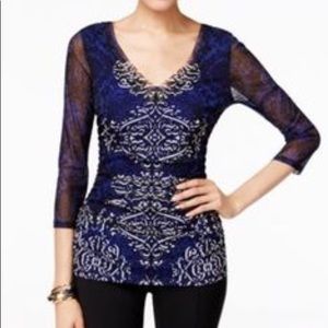 INC International Concepts Blue sheer blouse