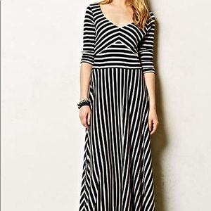 Anthropologie black striped 3/4 sleeve maxi dress