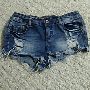 Stretch denim short shorts.