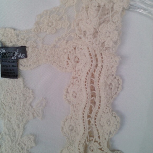 Lightweight Sheer Crochet Lace Shrug Vest W/Stitch Knit Rose Flowers Poetry S - Picture 3 of 6