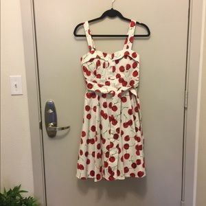 Cherry A-Line Dress in White