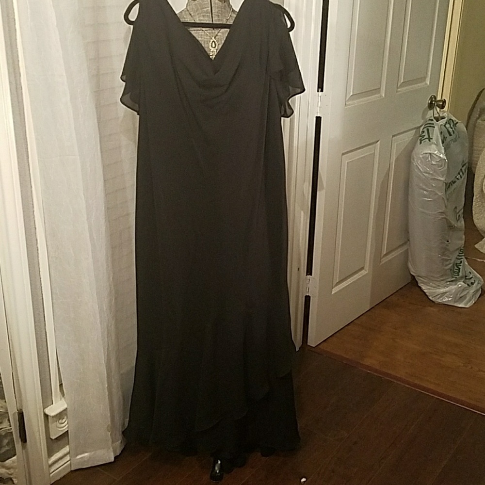 Black crepe asymmetrical late afternoon dress