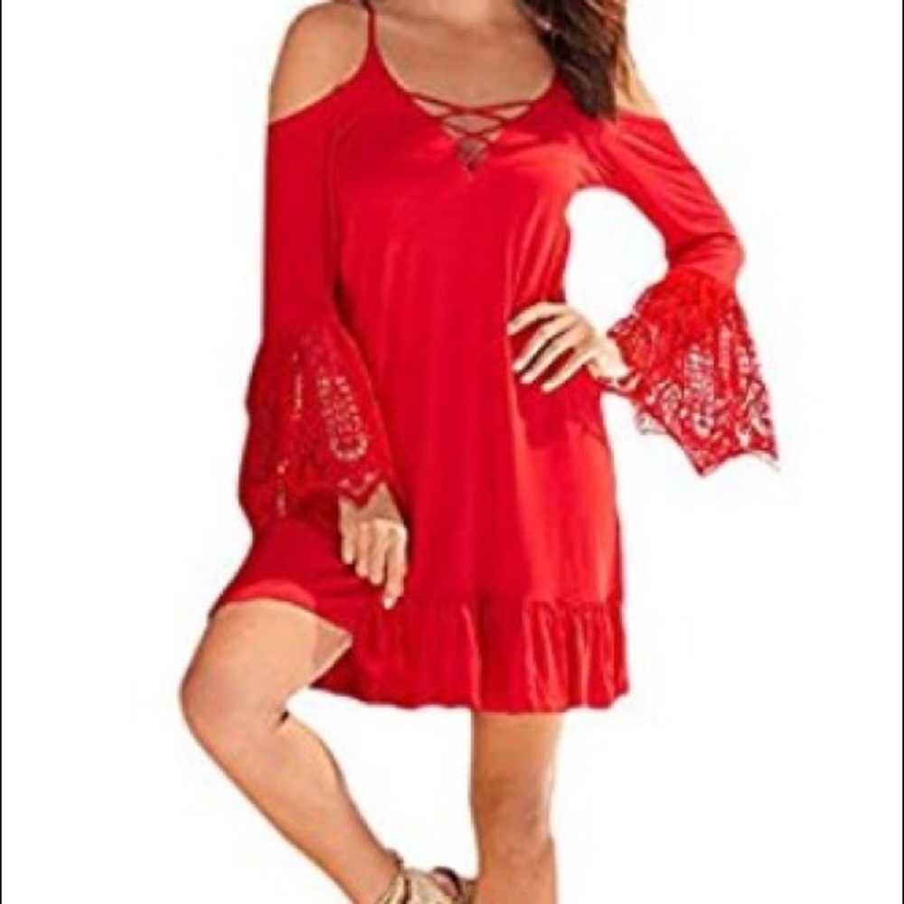 Red cold shoulder dress