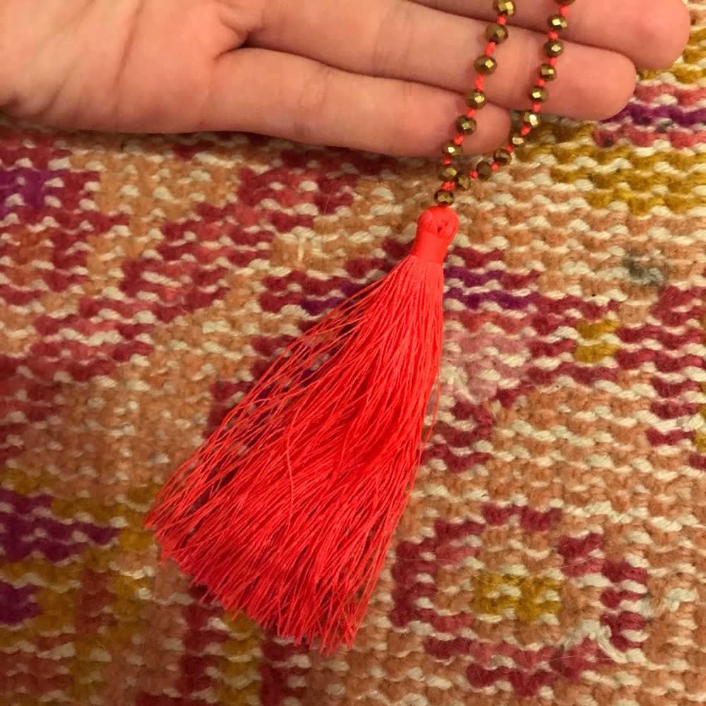 gold beaded neon tassel necklace