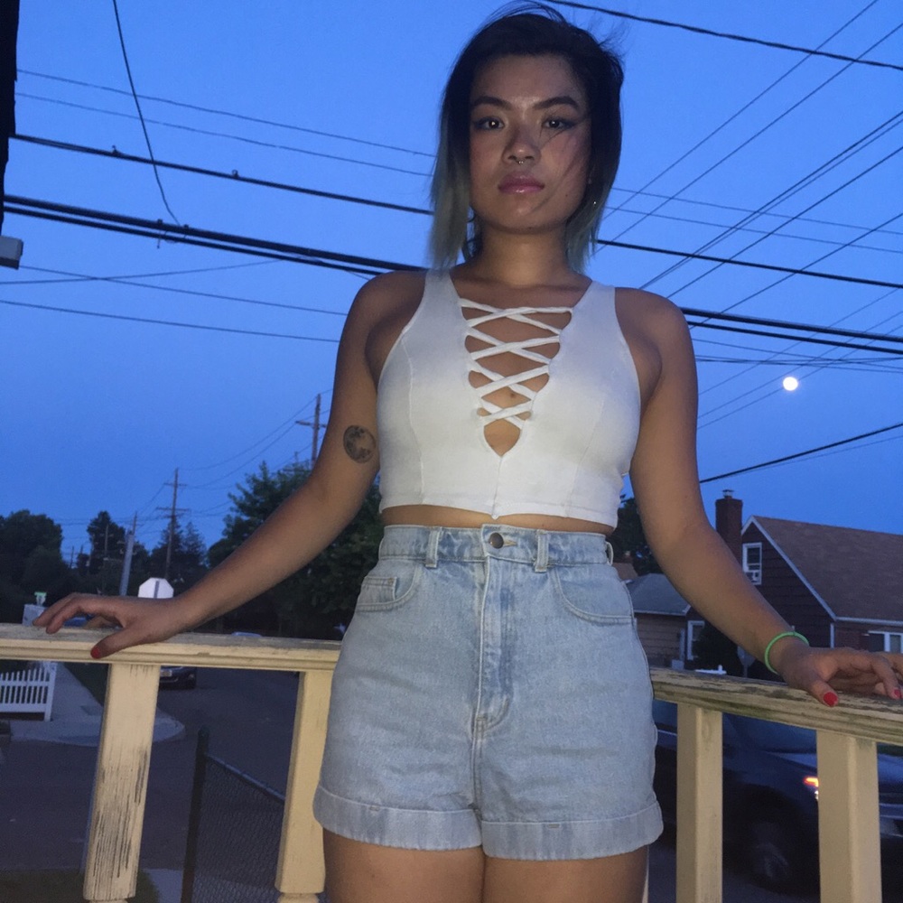 White crisscross top