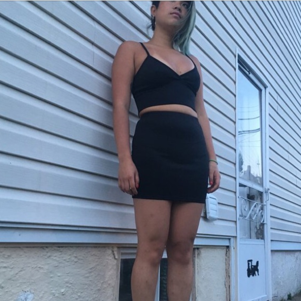 Black top and skirt set