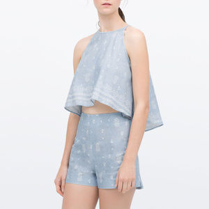 [ Zara ] Light Blue Halter Top & Bermuda Set