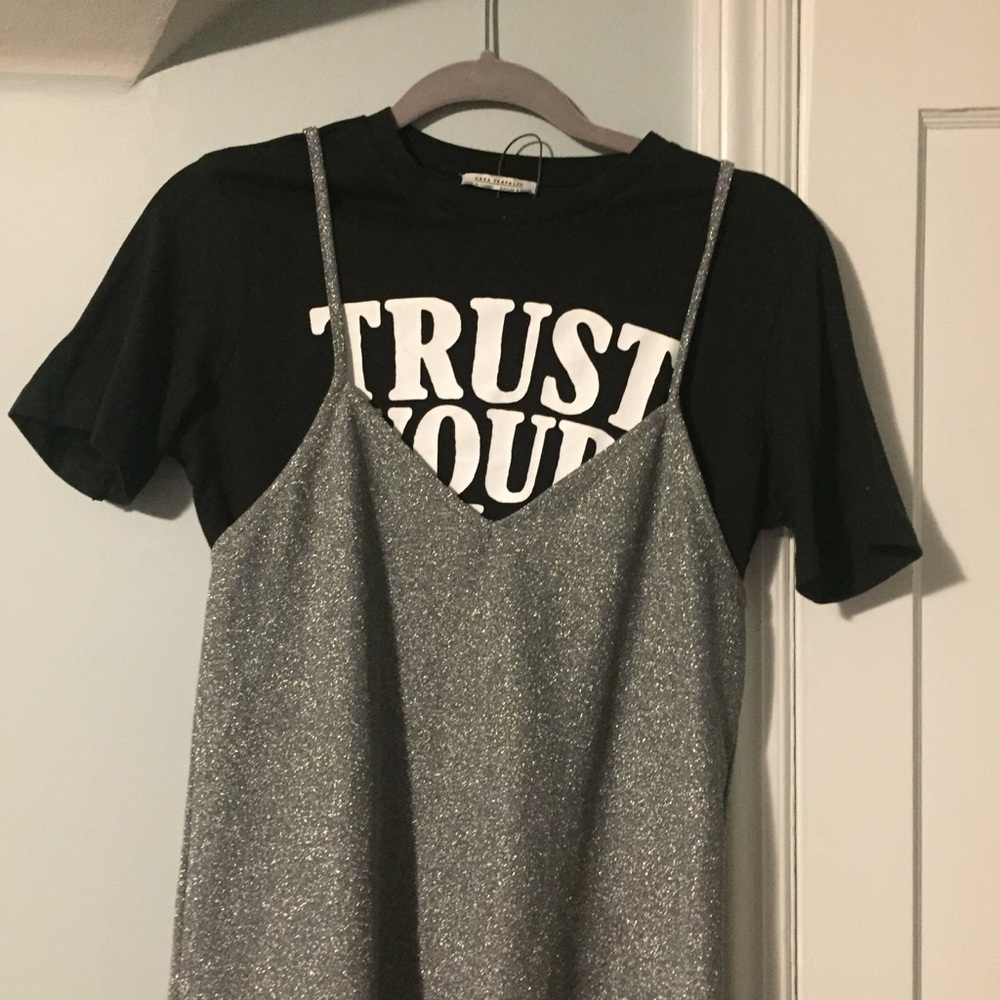 Zara Silver T-shirt Dress - Picture 3 of 5