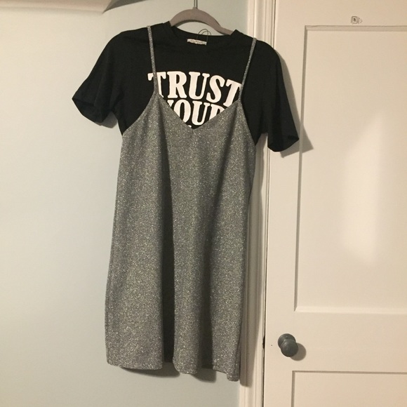 Zara Dresses & Skirts - Zara Silver T-shirt Dress