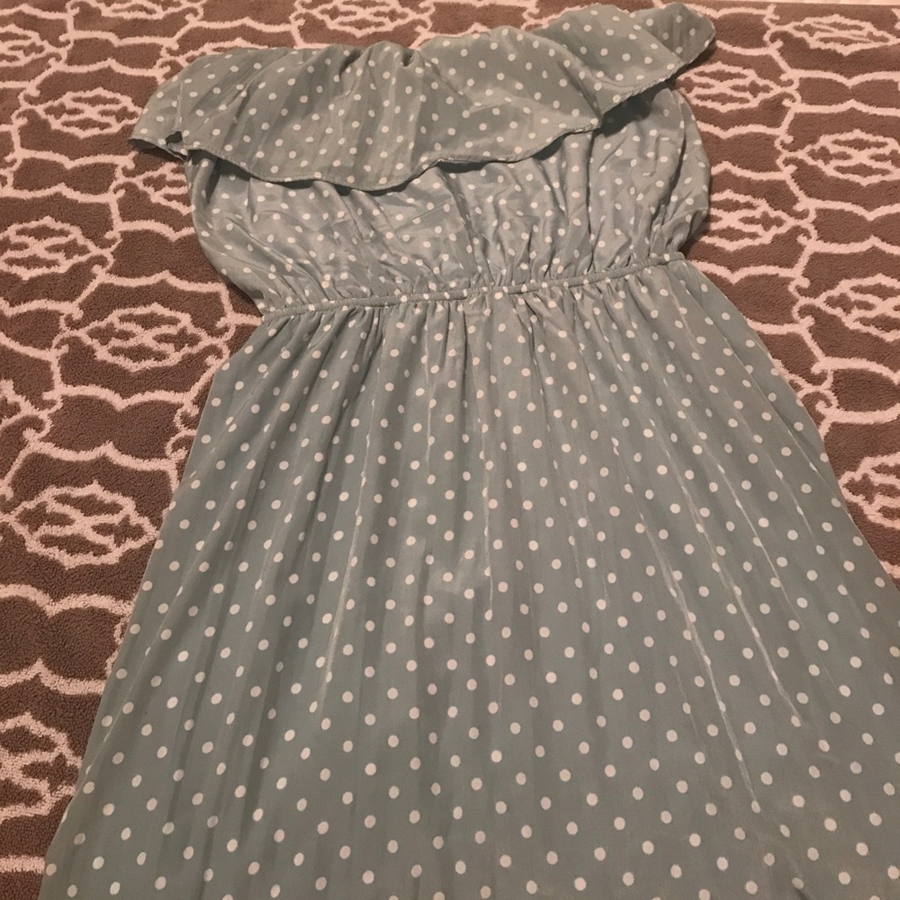 Blue Polka Dot Strapless Dress
