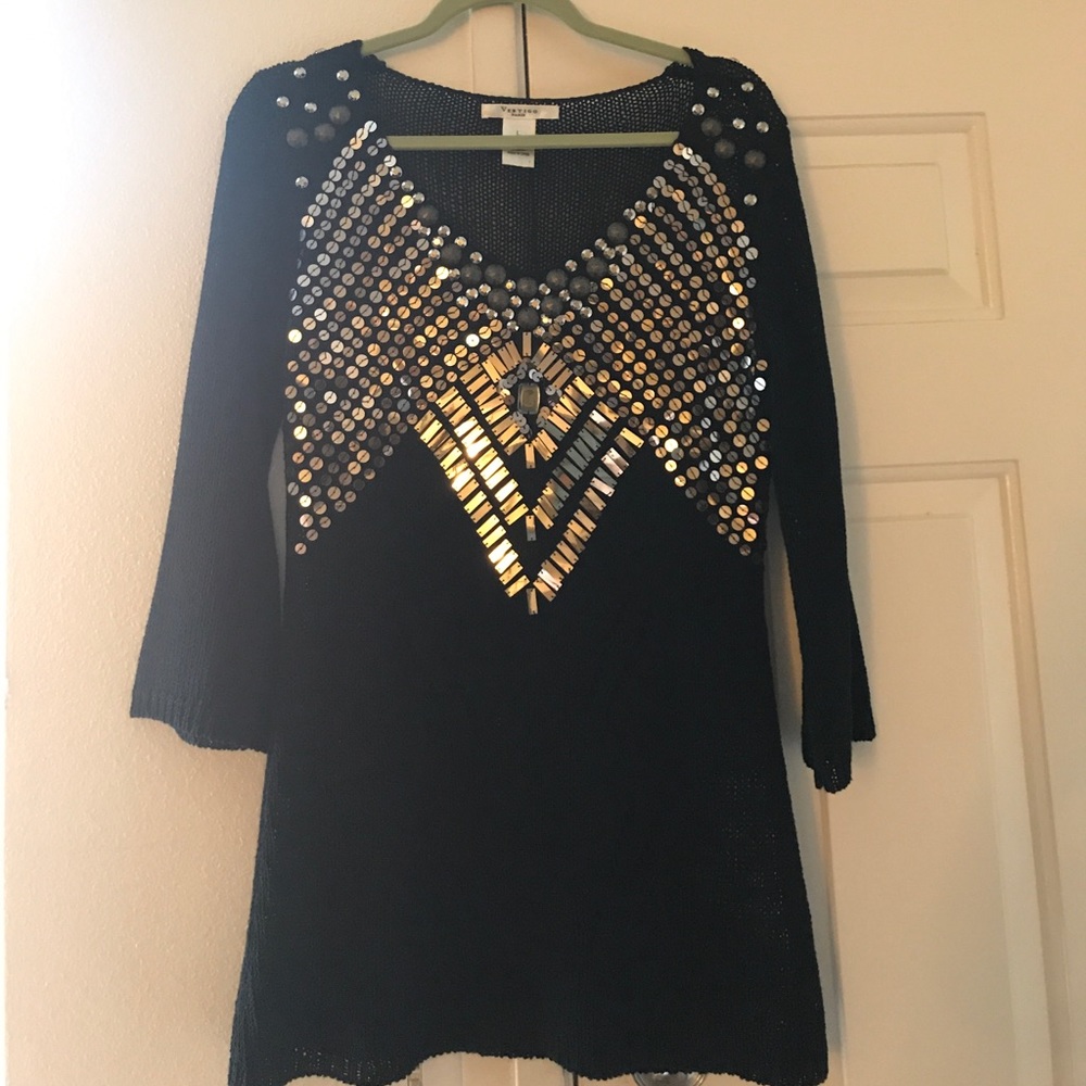Vertigo Paris V neck Sweater with silver glitter