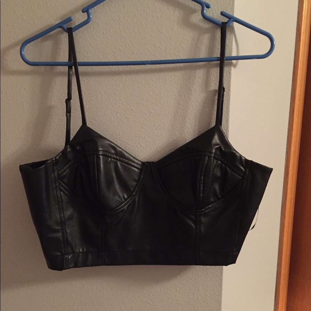 Leather zip up crop top