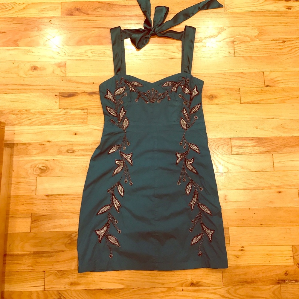 Teal Embroidered Free People Dress