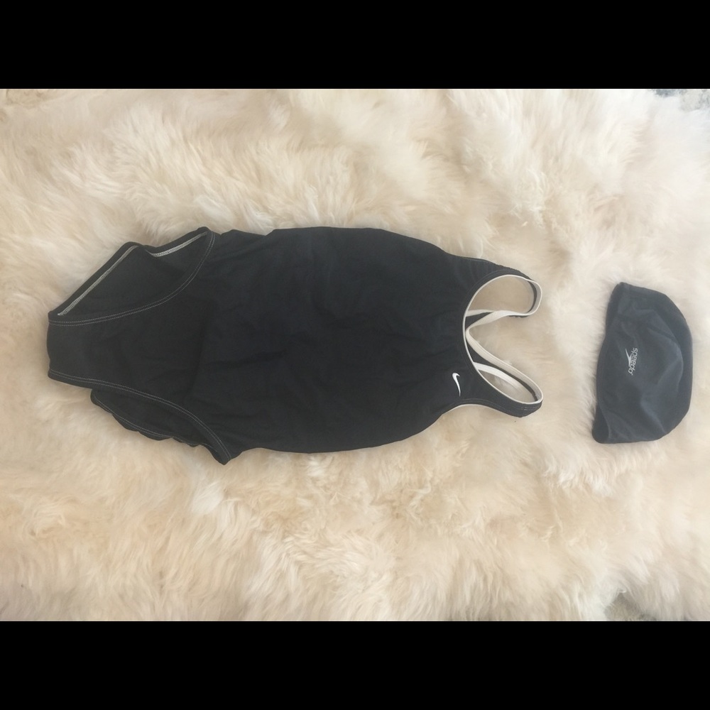 Nike one piece & swim cap