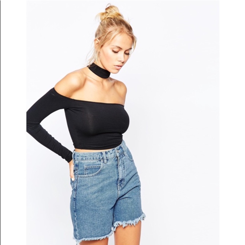 American Apparel Black Choker crop top + skirt SET
