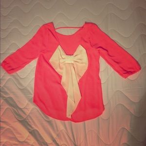 Neon Pink Quarter Sleeve Bow Shirt