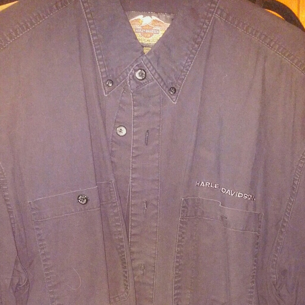 Xl Black Cotton Harley Davidson Dress Shirt Gem