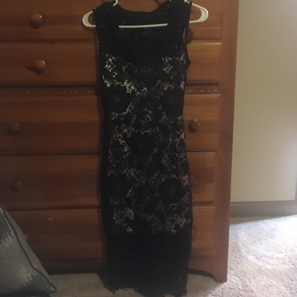 Lace Black Dress- nude slip- made very small - Picture 1 of 4
