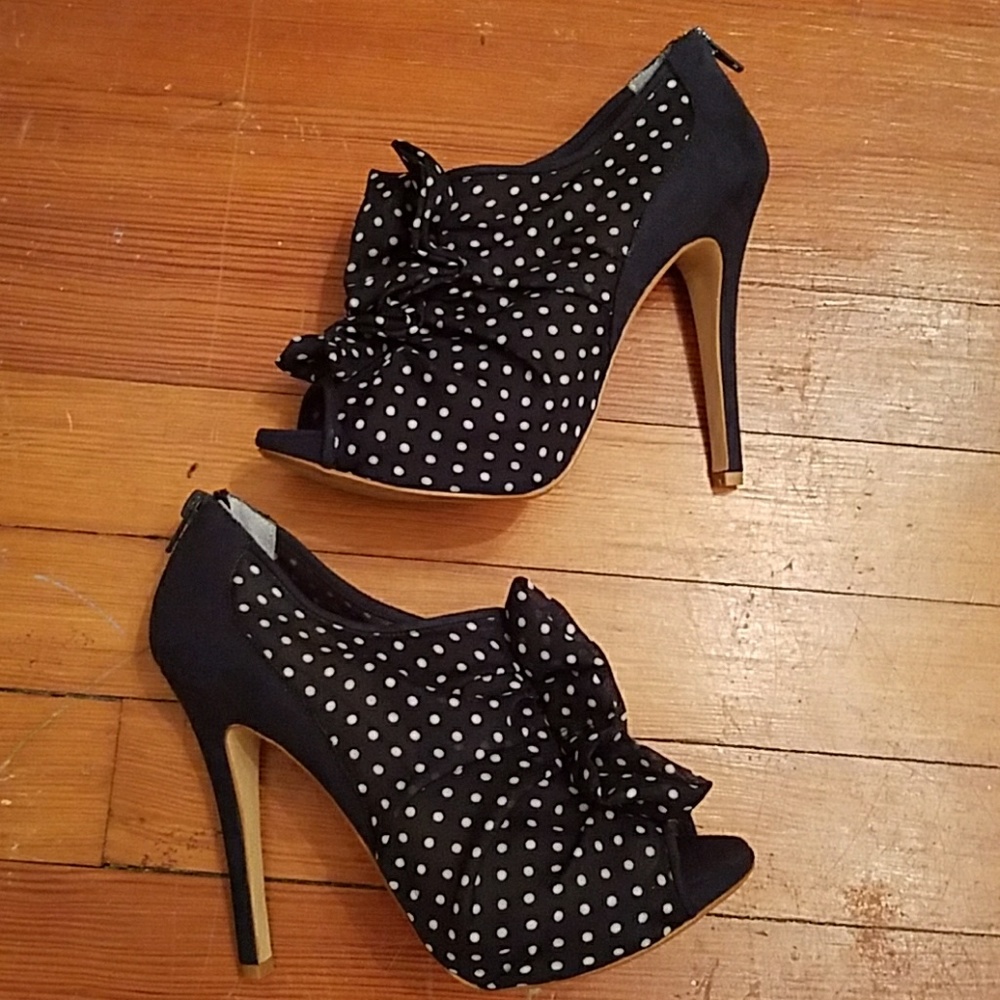 Marco Santi Navy & White Polka Dot Platform Shoes
