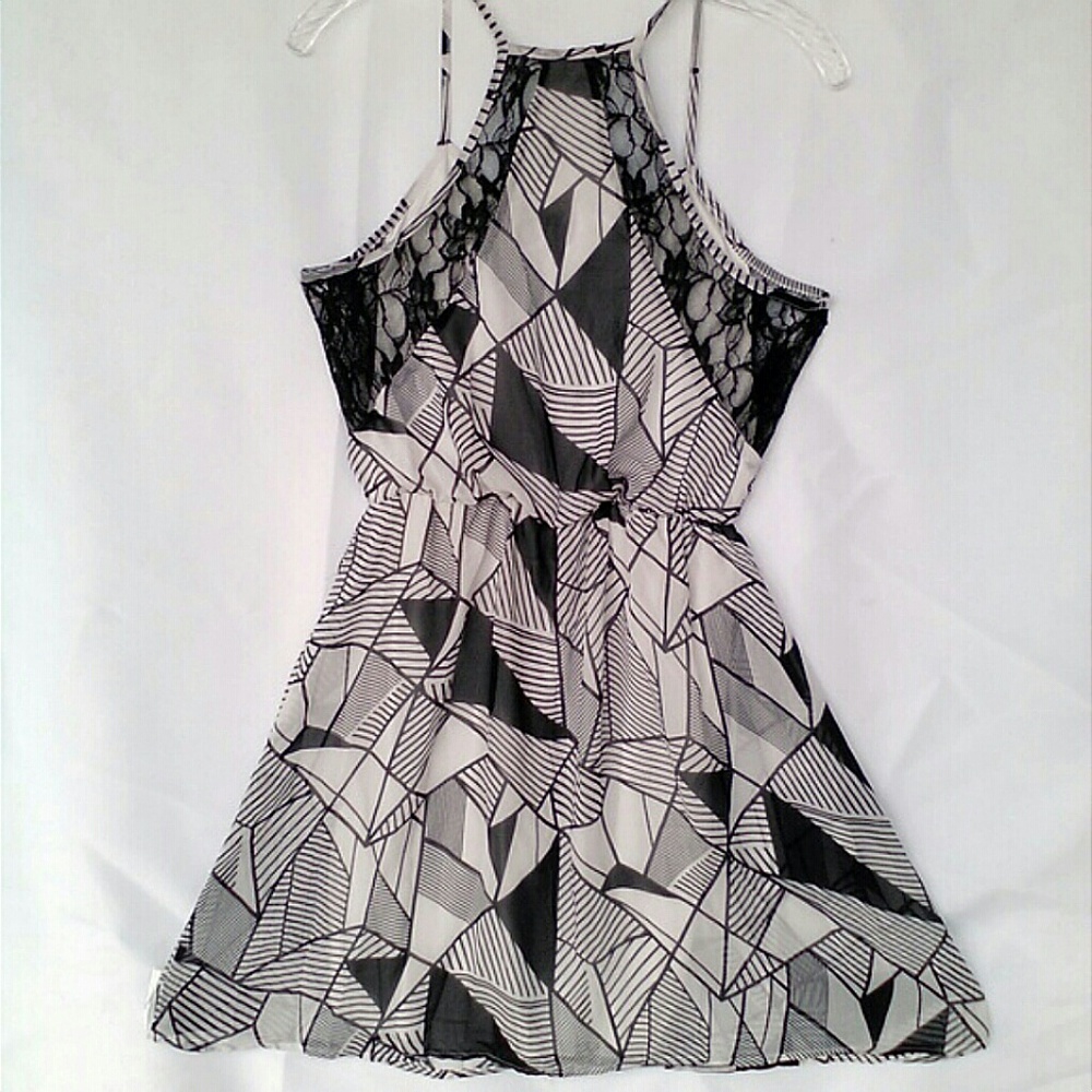 ~Abstract Geometric Lace Cutout Sheath Racerback Sundress Flowy Skirt Lush S - Picture 3 of 4