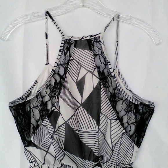 ~Abstract Geometric Lace Cutout Sheath Racerback Sundress Flowy Skirt Lush S - Picture 4 of 4