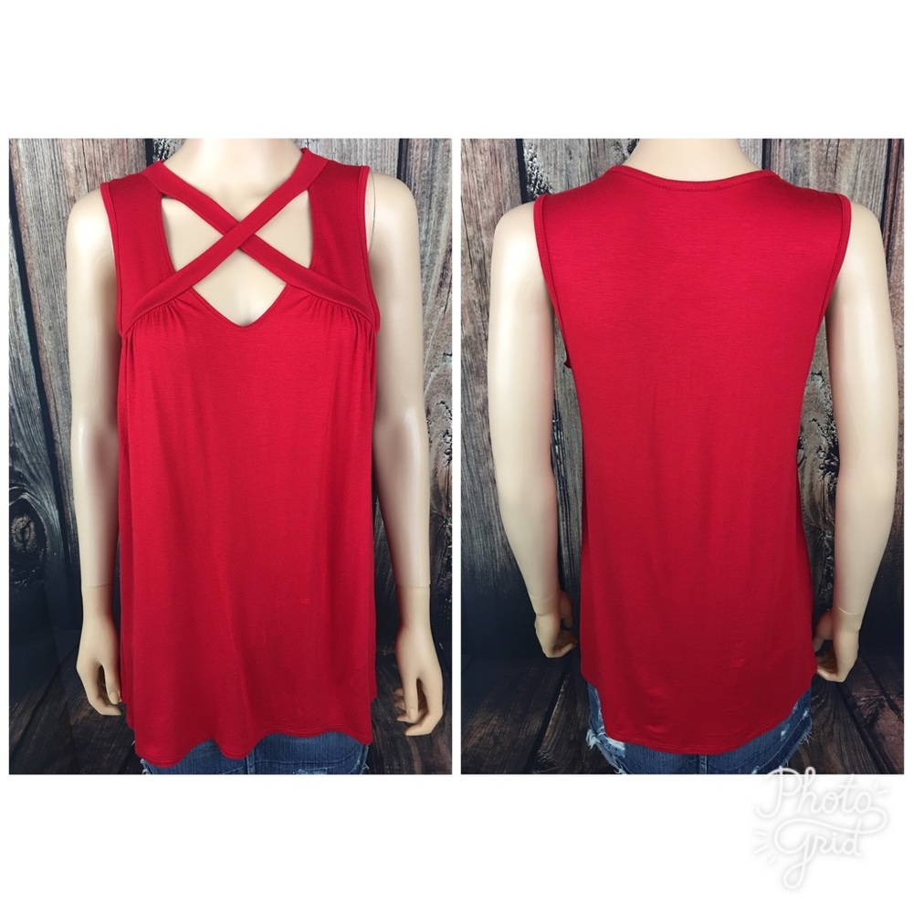 Cherry Red Crisscross Sleeveless Top