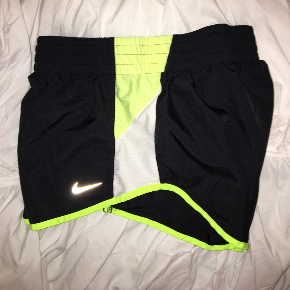 Neon green, White, and Black Nike dri-fit shorts